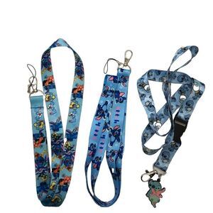 Lot Of 3 Lilo and Stitch Lanyard Pin Holder ID Badge Holder Keychain Necklace